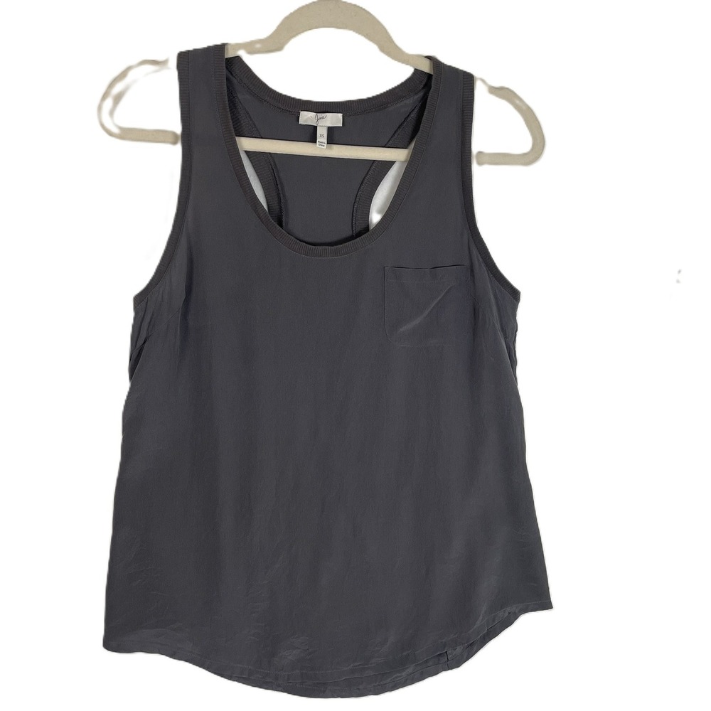 Joie Womens Charcoal Gray 100% Silk Racerback Tank Top Pocket XS